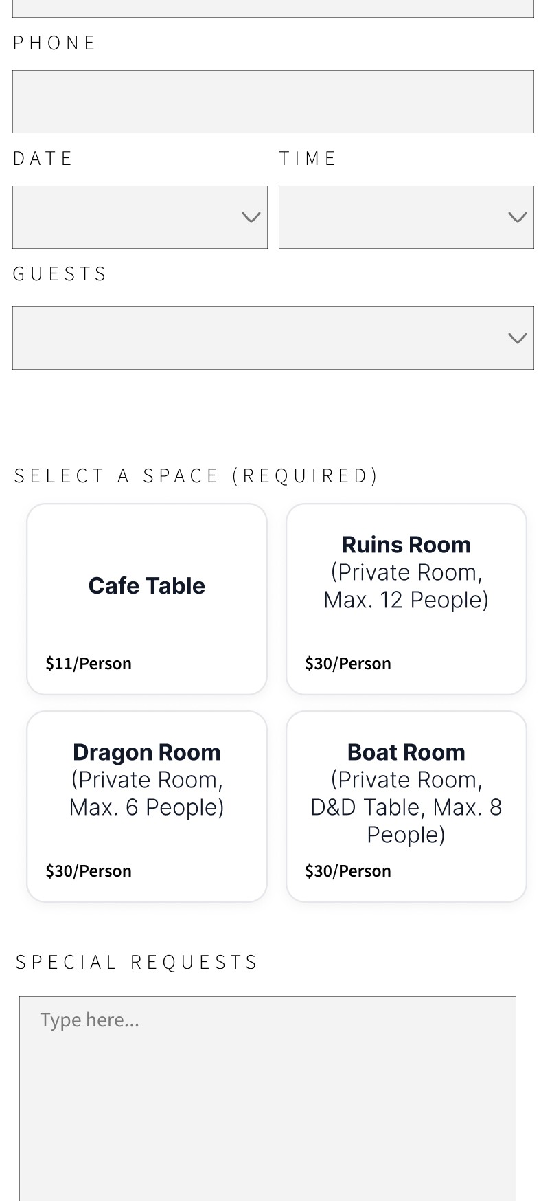Reservation room cards, after
