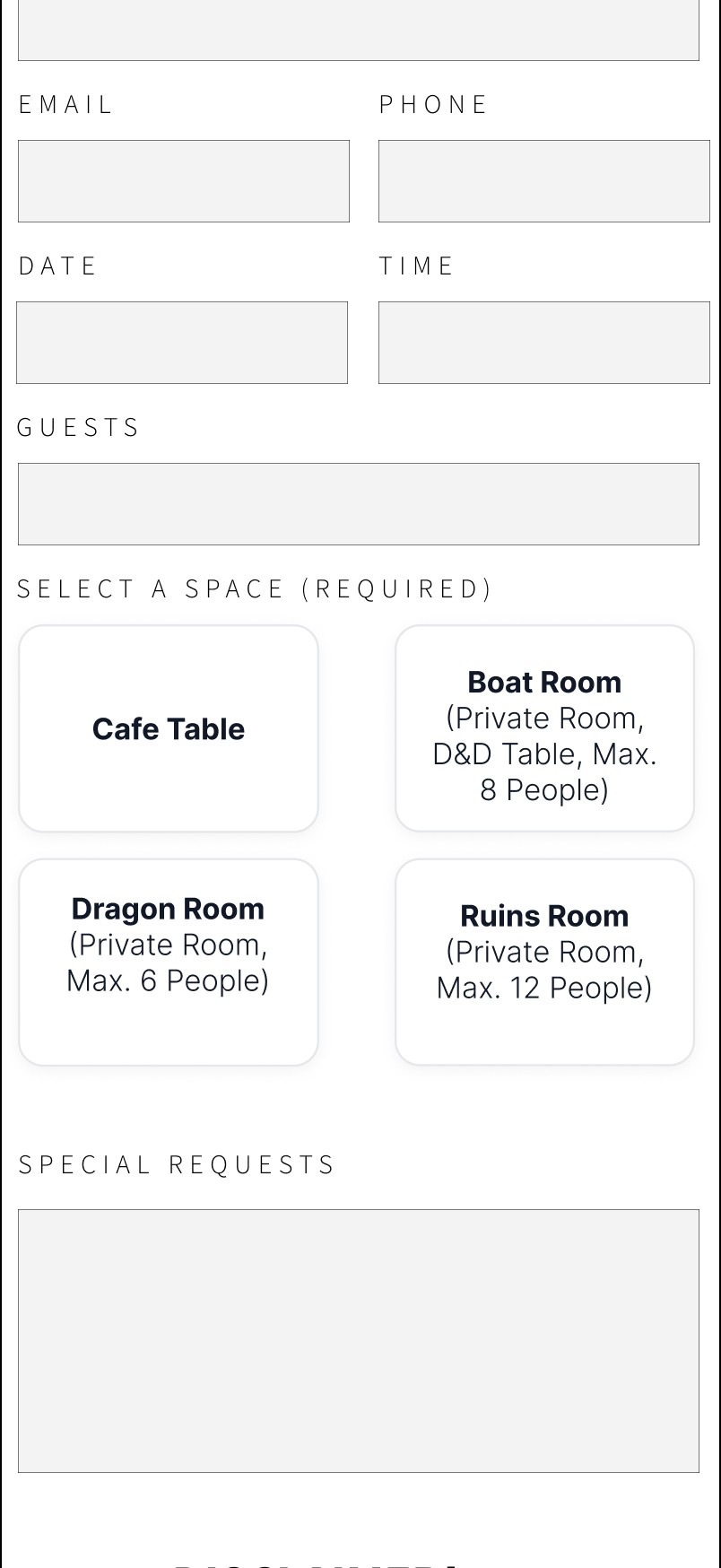 Reservation room cards, before