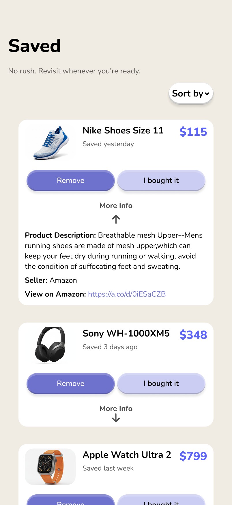 The Saved page in light mode