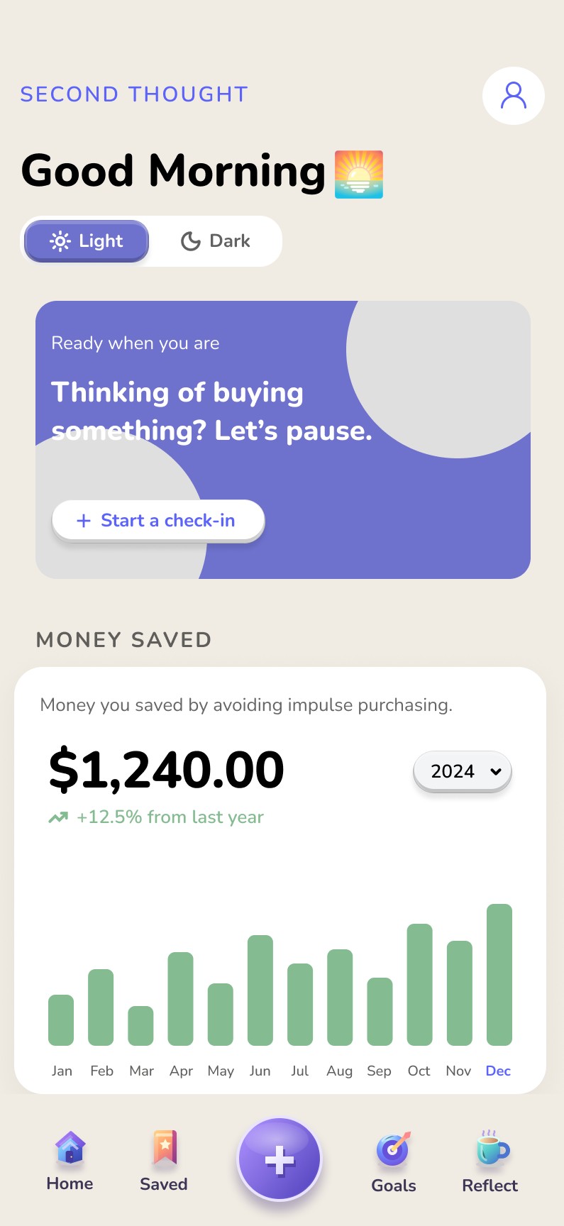 Second Thought homepage, light mode